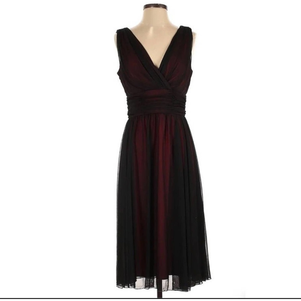 Connected Apparel Red lining, Black Overlay Dress